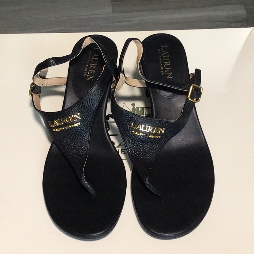 Lauren Ralph Lauren Women's Black Leather Thong Sandals